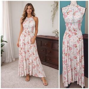 Jaase Endless Summer Floral Sleeveless Halter Maxi Dress Size XS "As-Is"